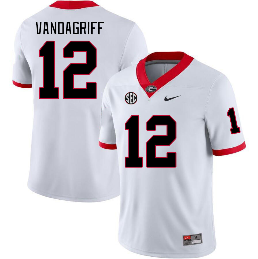 Men #12 Brock Vandagriff Georgia Bulldogs College Football Jerseys Stitched-White - Click Image to Close